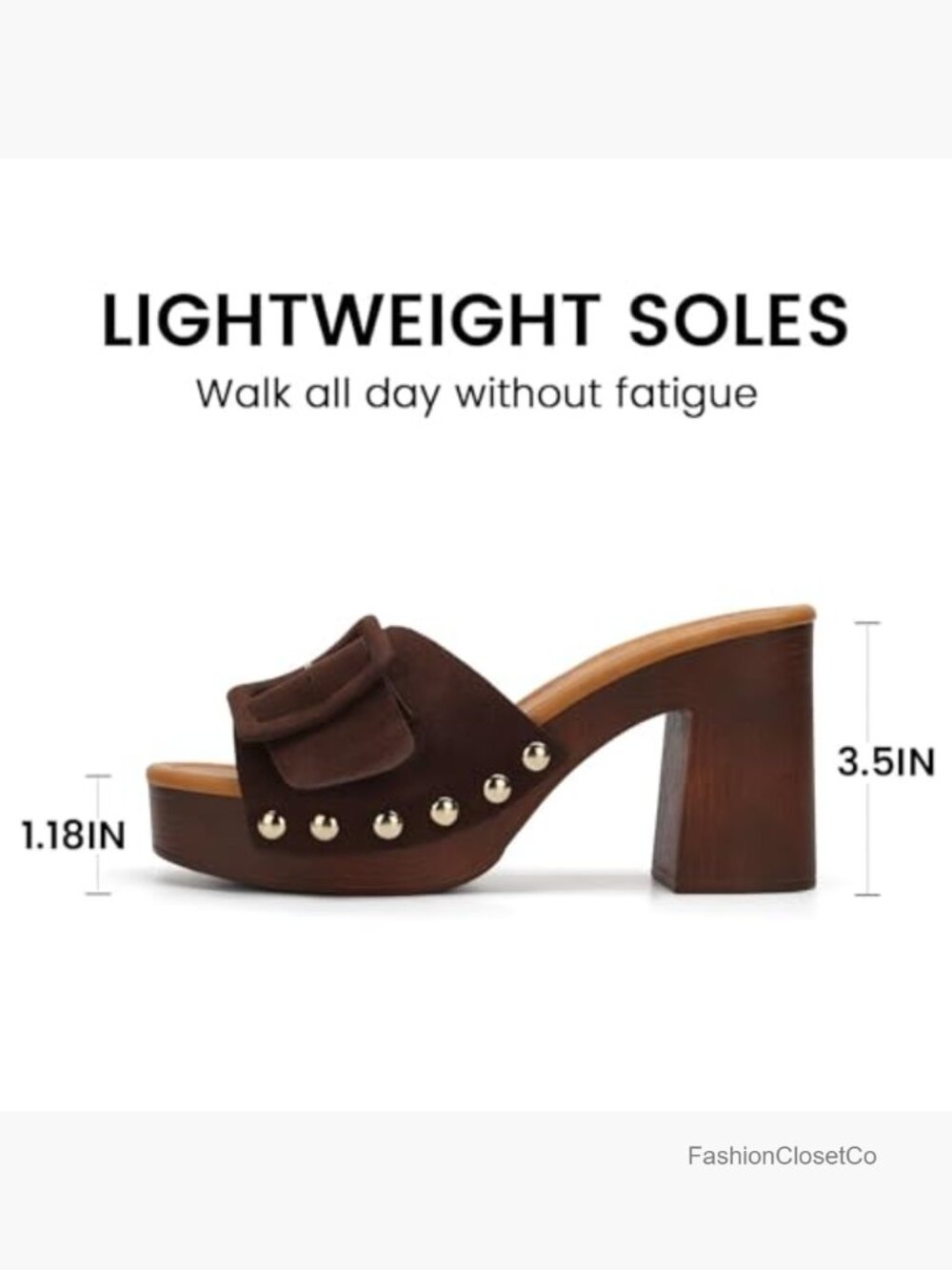 Women's Suede Platform Mules Chunky Block Heel Clogs Retro Studded Slides - Picture 5 of 7